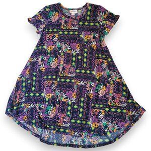 LuLaRoe Girls Mae Dress Size 8 Purple Floral Geometric Print Pocket Swing Dress